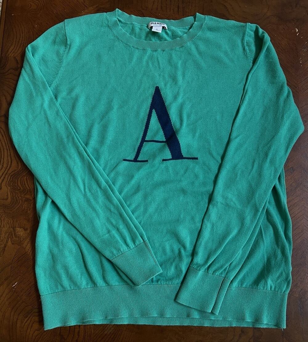 Old Navy Green L Navy Blue Initial Sweater Lightweight Women's A Pre-owned